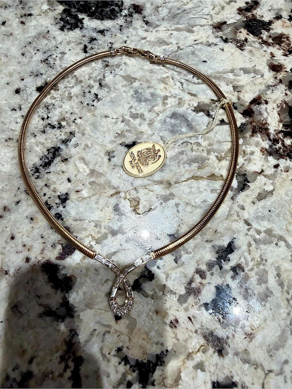 NWT Nina Ricci Gold Tone Rhinestone Pendant Necklace